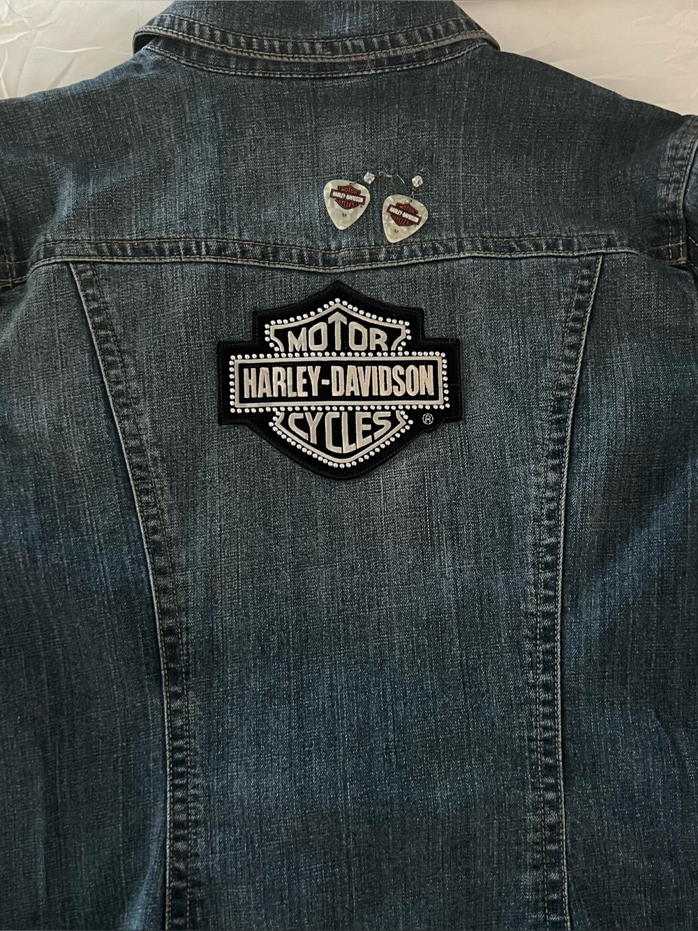 Denim Jacket w/ Harley Patch and Earrings L